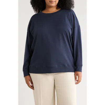 Eileen Fisher Long Crewneck Sweatshirt In Blue
