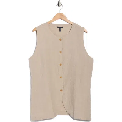 Eileen Fisher Long Linen Vest In Neutral
