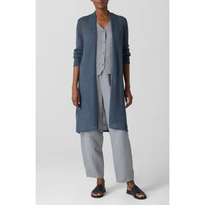 Eileen Fisher Long Organic Cotton Blend Cardigan In Eclipse