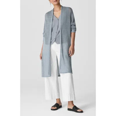 Eileen Fisher Long Organic Cotton Blend Cardigan In Greystone