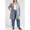 Eileen Fisher Long Organic Linen & Cotton Cardigan In Greystone