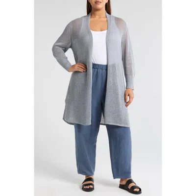 Eileen Fisher Long Organic Linen & Cotton Cardigan In Greystone
