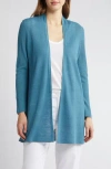 Eileen Fisher Ribbed Side-slit Open-front Cardigan In River