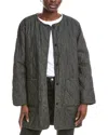 Eileen Fisher Long Quilted Coat In Black