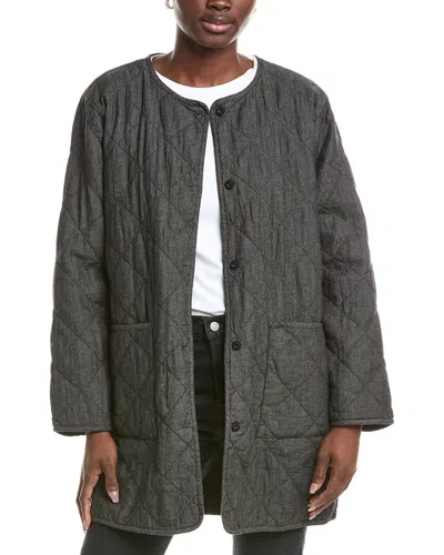 Eileen Fisher Long Quilted Coat In Black