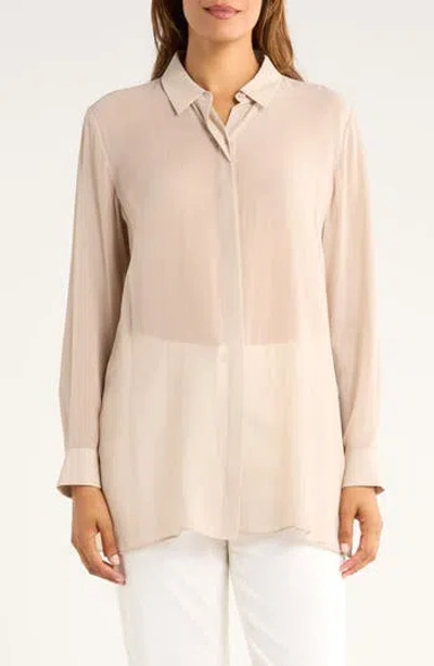 Eileen Fisher Long Silk Shirt In Neutral