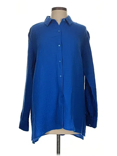 Pre-owned Eileen Fisher Long Sleeve Blouse In Blue