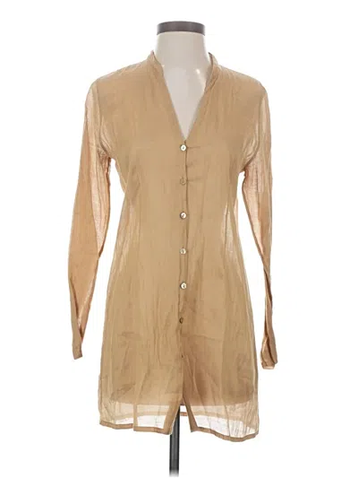 Pre-owned Eileen Fisher Long Sleeve Blouse In Tan