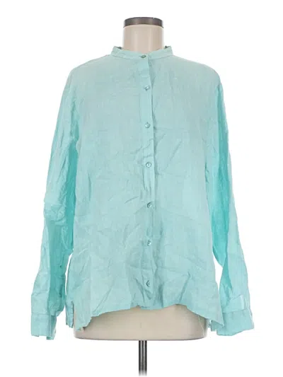 Pre-owned Eileen Fisher Long Sleeve Blouse In Teal