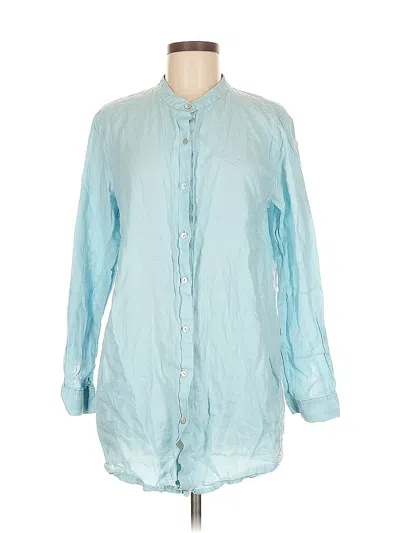Pre-owned Eileen Fisher Long Sleeve Button Down Shirt In Blue