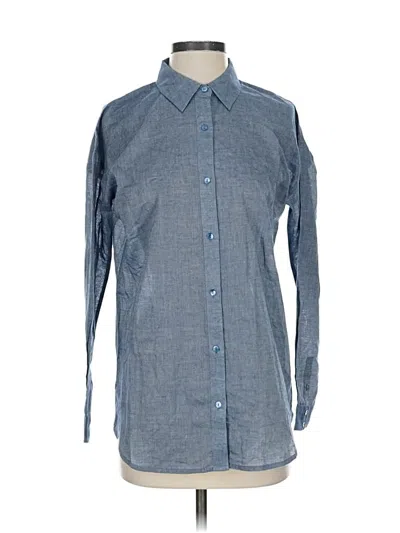 Pre-owned Eileen Fisher Long Sleeve Button Down Shirt In Blue