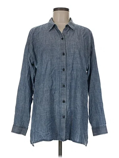 Pre-owned Eileen Fisher Long Sleeve Button Down Shirt In Blue