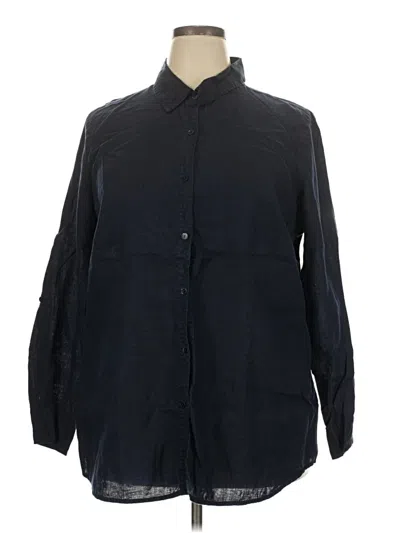 Pre-owned Eileen Fisher Long Sleeve Button Down Shirt In Blue