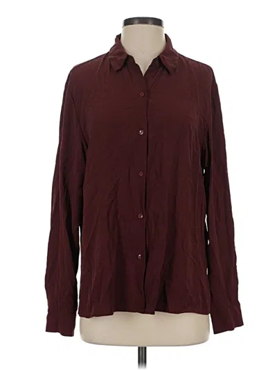 Pre-owned Eileen Fisher Long Sleeve Button Down Shirt In Burgundy