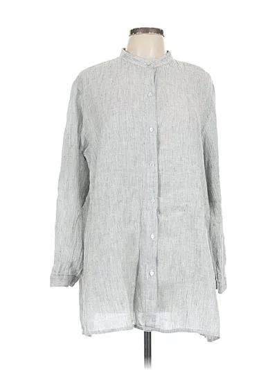 Pre-owned Eileen Fisher Long Sleeve Button Down Shirt In Gray
