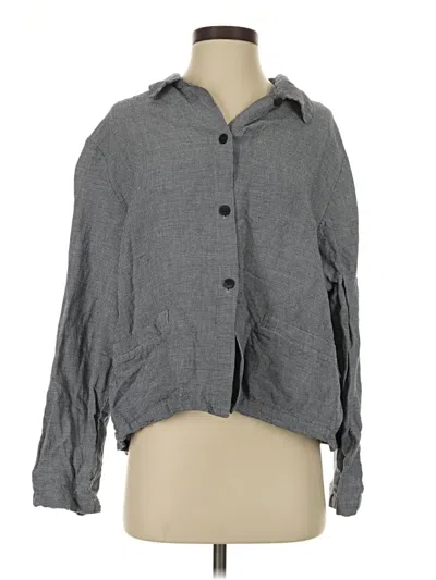 Pre-owned Eileen Fisher Long Sleeve Button Down Shirt In Gray