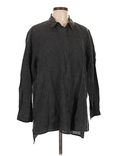 Pre-owned Eileen Fisher Long Sleeve Button Down Shirt In Gray