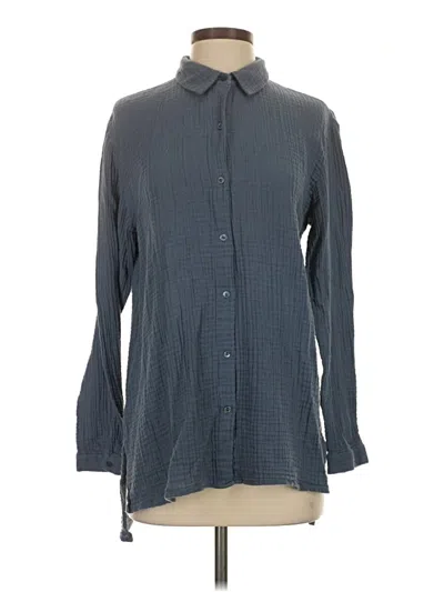Pre-owned Eileen Fisher Long Sleeve Button Down Shirt In Gray