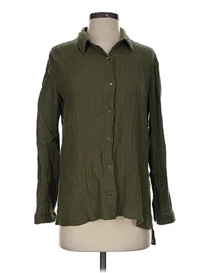 Pre-owned Eileen Fisher Long Sleeve Button Down Shirt In Green