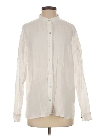 Pre-owned Eileen Fisher Long Sleeve Button Down Shirt In Ivory