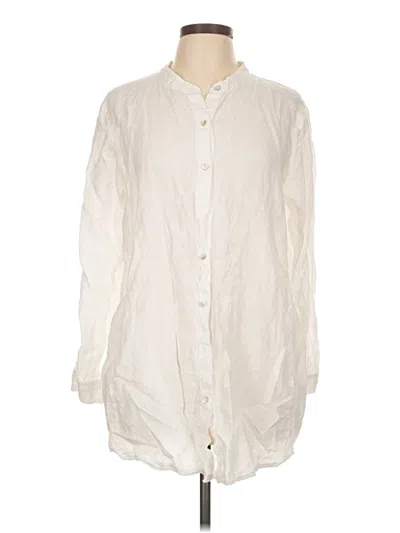 Pre-owned Eileen Fisher Long Sleeve Button Down Shirt In Ivory