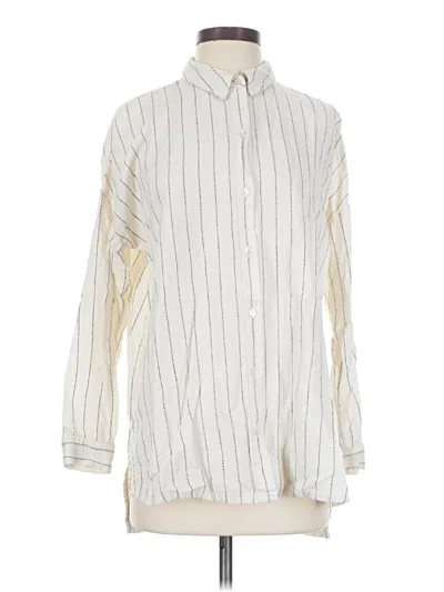 Pre-owned Eileen Fisher Long Sleeve Button Down Shirt In Ivory