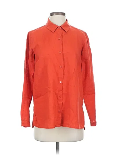 Pre-owned Eileen Fisher Long Sleeve Button Down Shirt In Orange