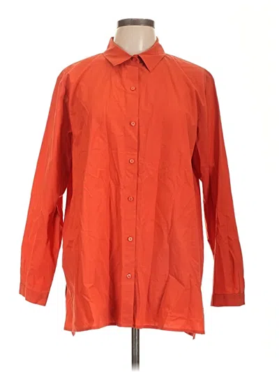 Pre-owned Eileen Fisher Long Sleeve Button Down Shirt In Orange