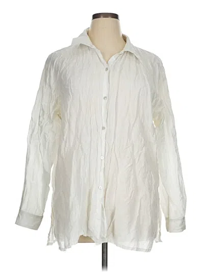 Pre-owned Eileen Fisher Long Sleeve Button Down Shirt In White