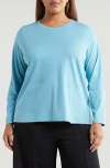 Eileen Fisher Long Sleeve Crewneck Organic Cotton Top In Delfina