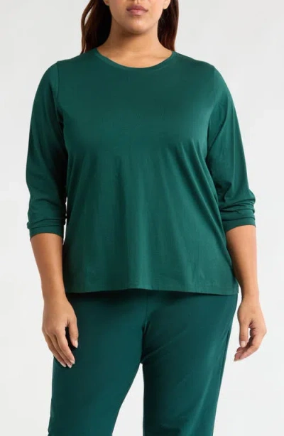 Eileen Fisher Long Sleeve Crewneck Organic Cotton Top In Pine