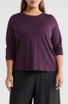 Eileen Fisher Long Sleeve Crewneck Organic Cotton Top In Purple