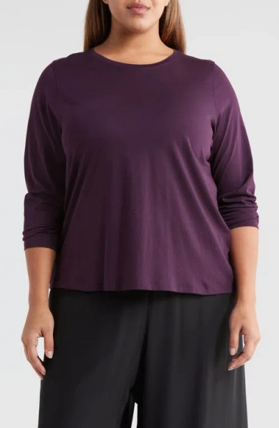 Eileen Fisher Long Sleeve Crewneck Organic Cotton Top In Violet