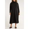 Eileen Fisher Turtleneck Stretch Jersey Midi Dress In Black