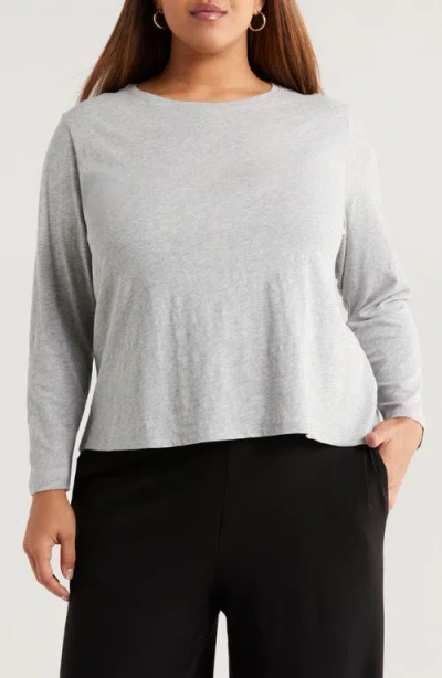 Eileen Fisher Long Sleeve Organic Cotton Crewneck T-shirt In Gray