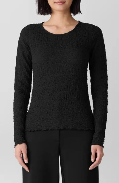 Eileen Fisher Long Sleeve Organic Cotton Crewneck Top In Black
