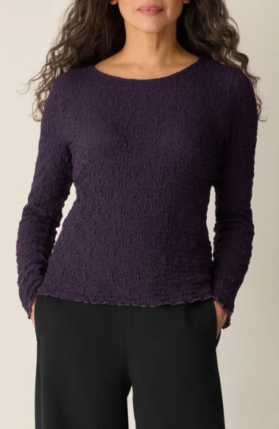 Eileen Fisher Long Sleeve Organic Cotton Crewneck Top In Purple