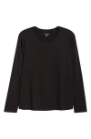 Eileen Fisher Long Sleeve Organic Cotton Jersey Top In Black