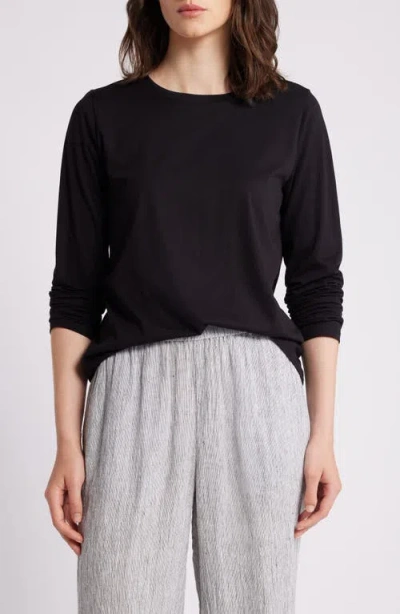 Eileen Fisher Long Sleeve Organic Cotton T-shirt In Black
