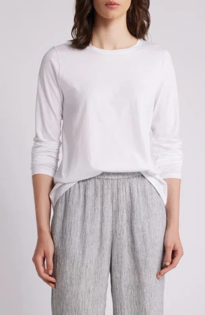 Eileen Fisher Long Sleeve Organic Cotton T-shirt In White