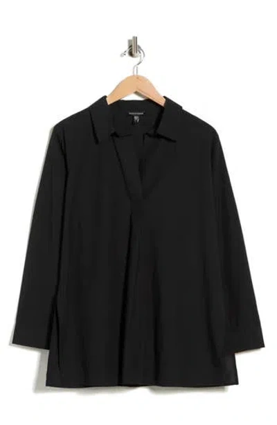 Eileen Fisher Long Sleeve Organic Cotton Tunic Shirt In Black