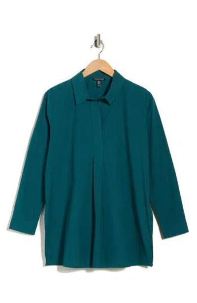 Eileen Fisher Long Sleeve Organic Cotton Tunic Shirt In Green