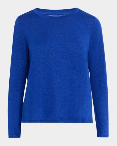Eileen Fisher Long-sleeve Organic Linen Jersey Tee In Lapis