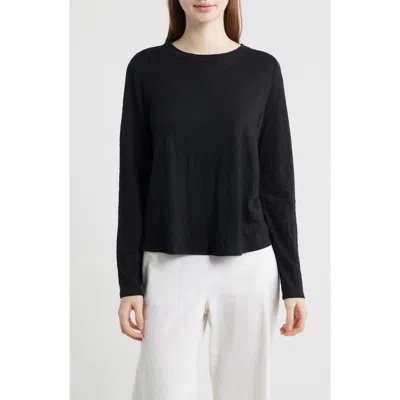 Eileen Fisher Long Sleeve Organic Linen T-shirt In Black
