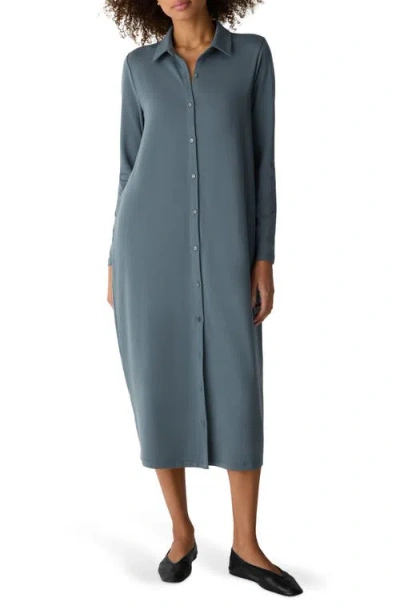 Eileen Fisher Long Sleeve Oval Jersey Shirtdress In Blue