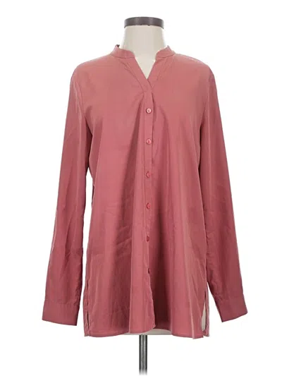Pre-owned Eileen Fisher Long Sleeve Polo Shirt In Burgundy