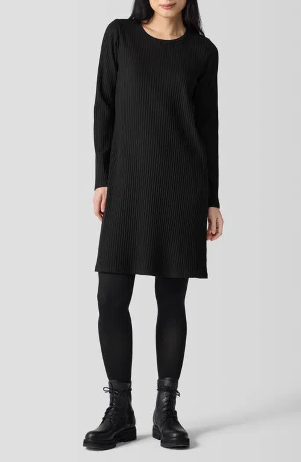 eileen fisher long sleeve rib dress Eileen Fisher Ribbed Crewneck Long Sleeve Dress In Deep Adriatic - 50% Off