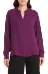 Eileen Fisher Missy Silk Georgette Crepe Mandarin Collar Shirt In Sweet Plum