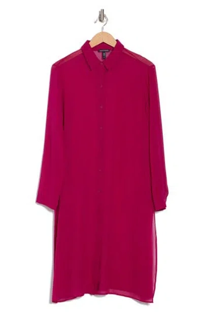 Eileen Fisher Long Sleeve Silk Shirt Dress In Purple