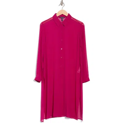 Eileen Fisher Long Sleeve Silk Shirt Dress In Purple